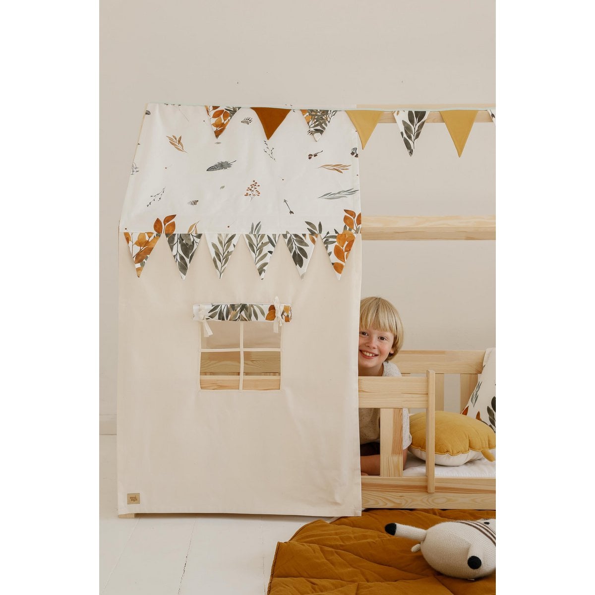 Moi Mili Luifel boven bed in de vorm van een huis "Forest Friends", babywieghuis, decoratie voor jongenskamer, gepersonaliseerde babyhuisjes baldakijn foto 5