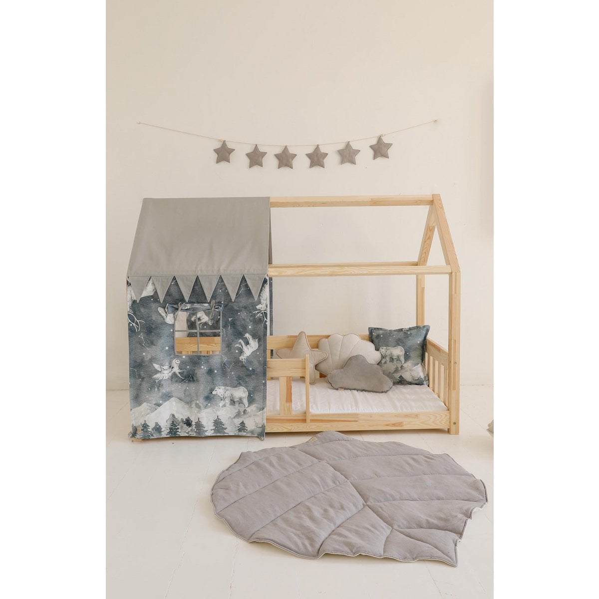 Moi Mili Luifel boven bed in de vorm van een huis "Nachtelijke hemel", babywieghuis, decoratie voor jongenskamer, gepersonaliseerde babyhuizen baldakijn foto 5