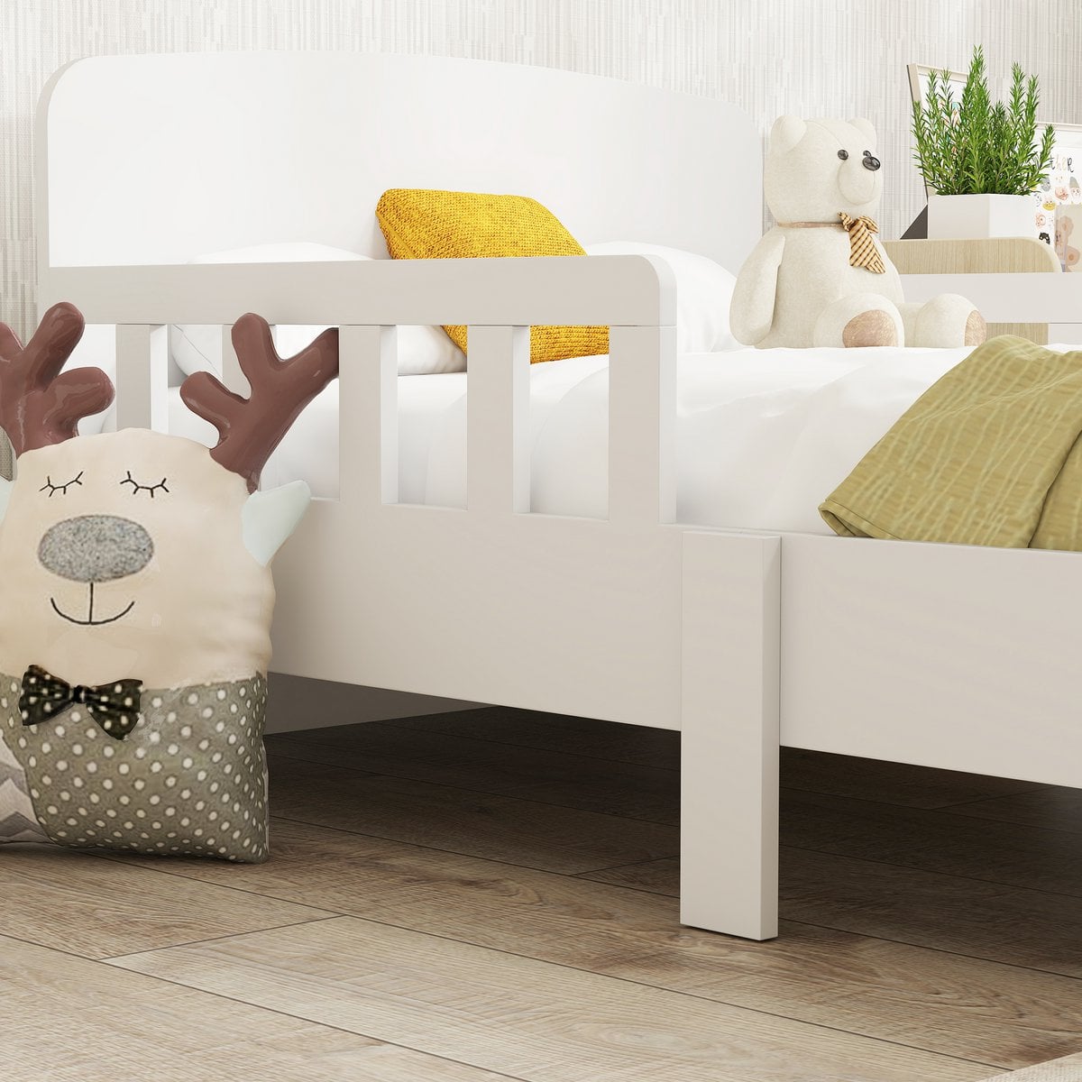 Aosom Peuterbed met veiligheidsrails, peuterbed voor kinderen van 3-8 jaar, MDF, wit foto 6