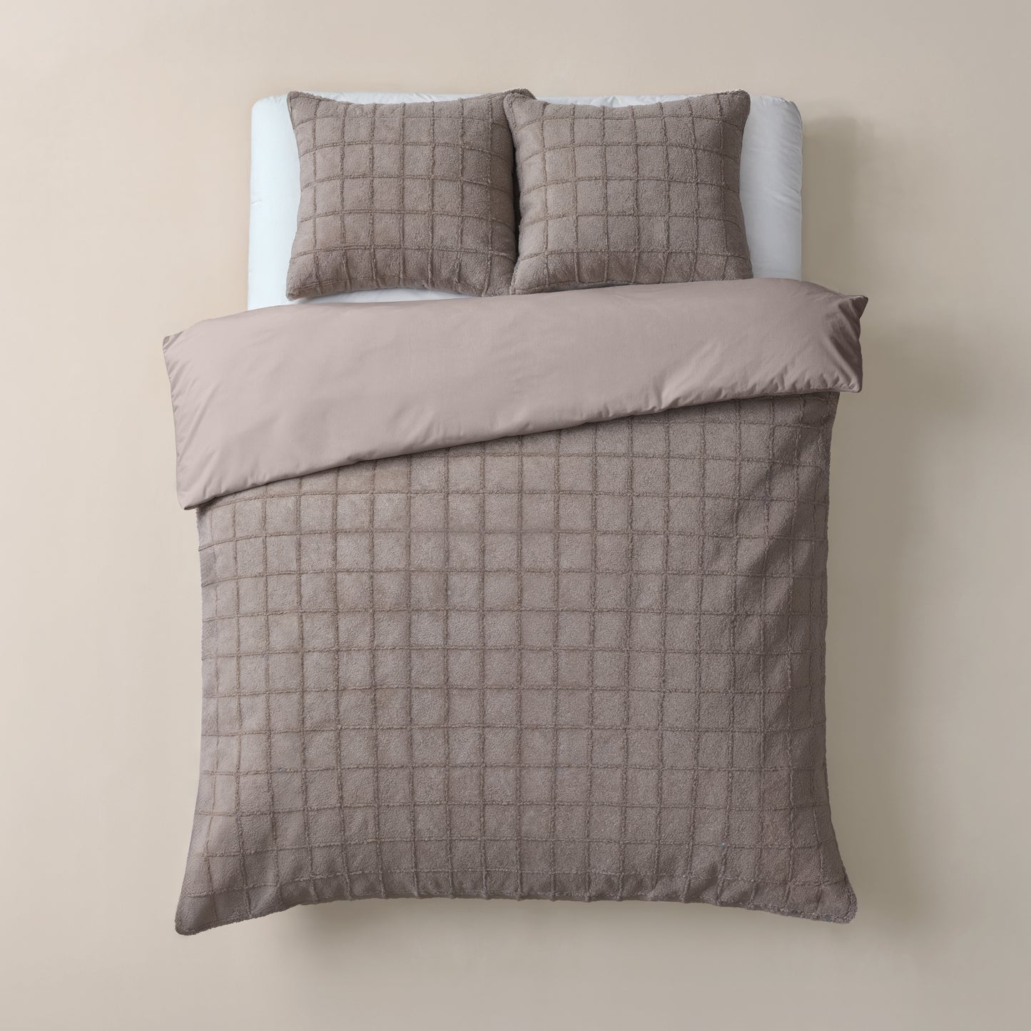 Faux Fur Check Taupe