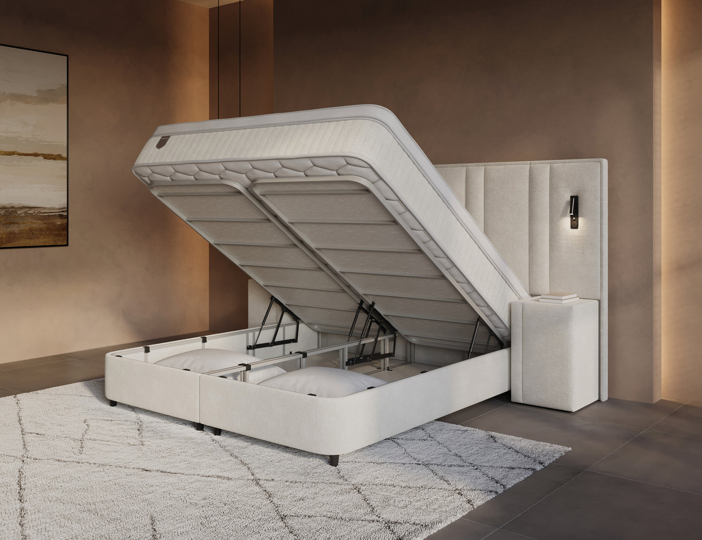 Opbergboxspring Royal XL Beige incl. 2 nachtkastjes
