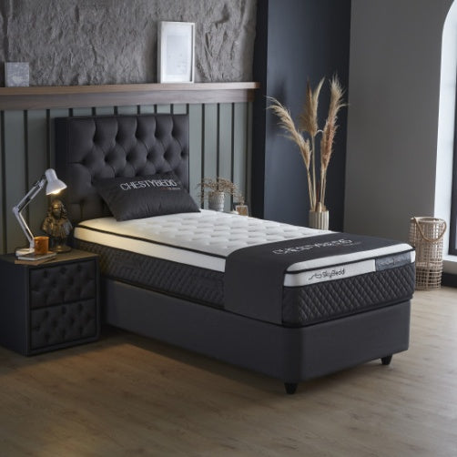 Skybedd Chestybedd Antraciet 90x200 boxspring met opbergruimte