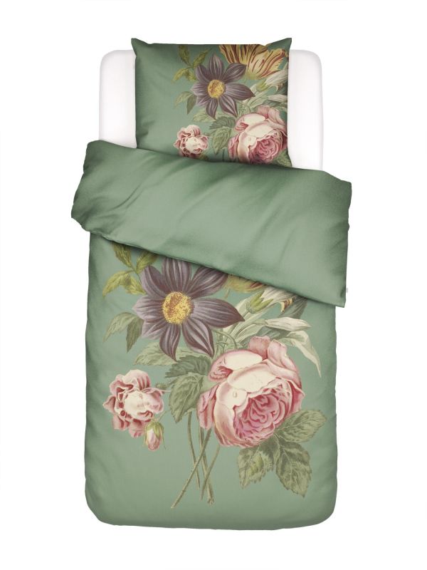 ESSENZA Madia Basil Green dekbedovertrek met kleurrijk bloemendessin