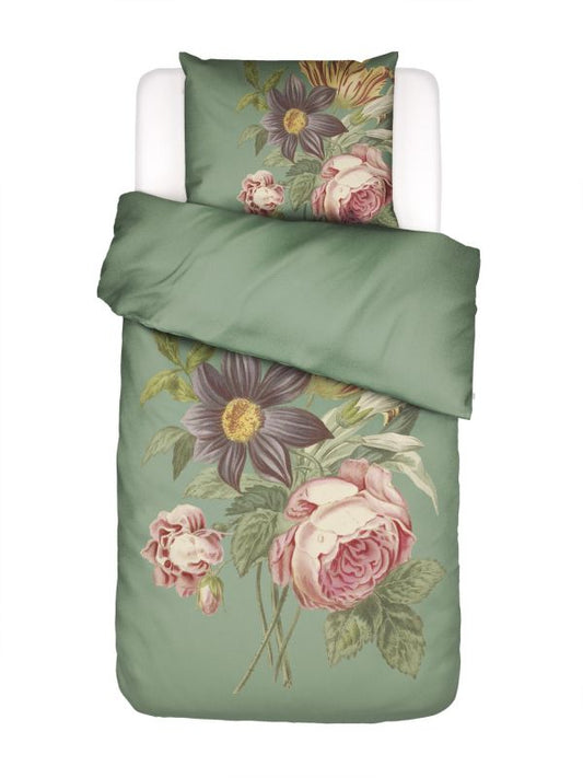 ESSENZA Madia Basil Green dekbedovertrek met kleurrijk bloemendessin