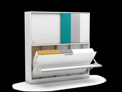 Bedkast met bureau en kast, maat 90 x 190, horizontaal, kleur wit