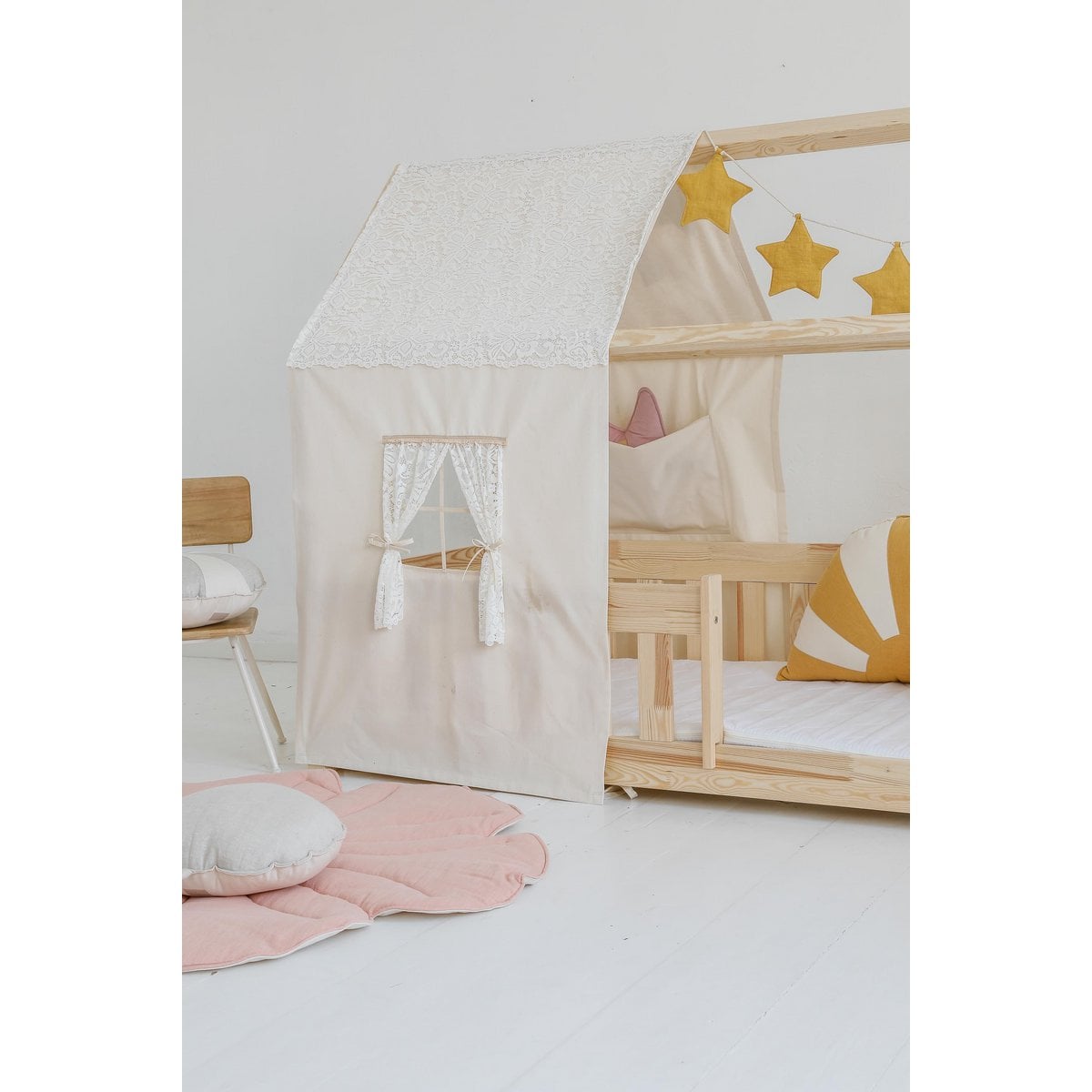 Moi Mili Luifel boven bed in de vorm van een huis "Boho", babywieghuis, decoratie voor jongenskamer, gepersonaliseerde babyhuizen, boho kamerdecor foto 5