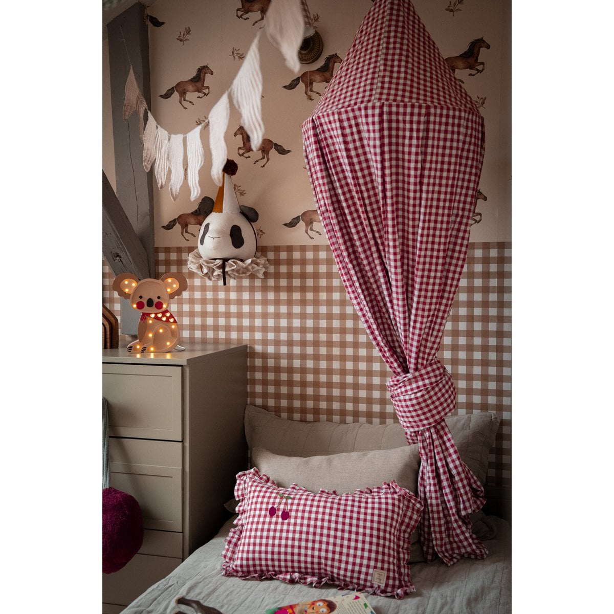 Muzpony Katoenen luifel Gingham Framboosrood