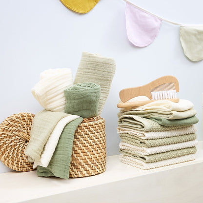 Meyco Baby Hydrofiele doeken pre-washed Natural/Soft Olive foto 3