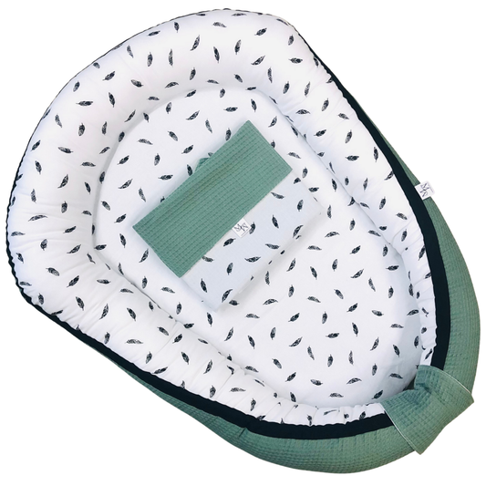 Mauties Mama Babynest veren oud groen - met RITS