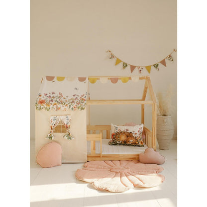 Moi Mili Luifel boven bed in de vorm van een huis "Wylde bloem", babywieghuis, decoratie voor meisjeskamer, gepersonaliseerde babyhuisjes