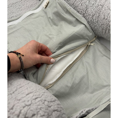 Muzpony Teddy – grijs gepersonaliseerd babynest, bontcocon met naam/inscriptie foto 4