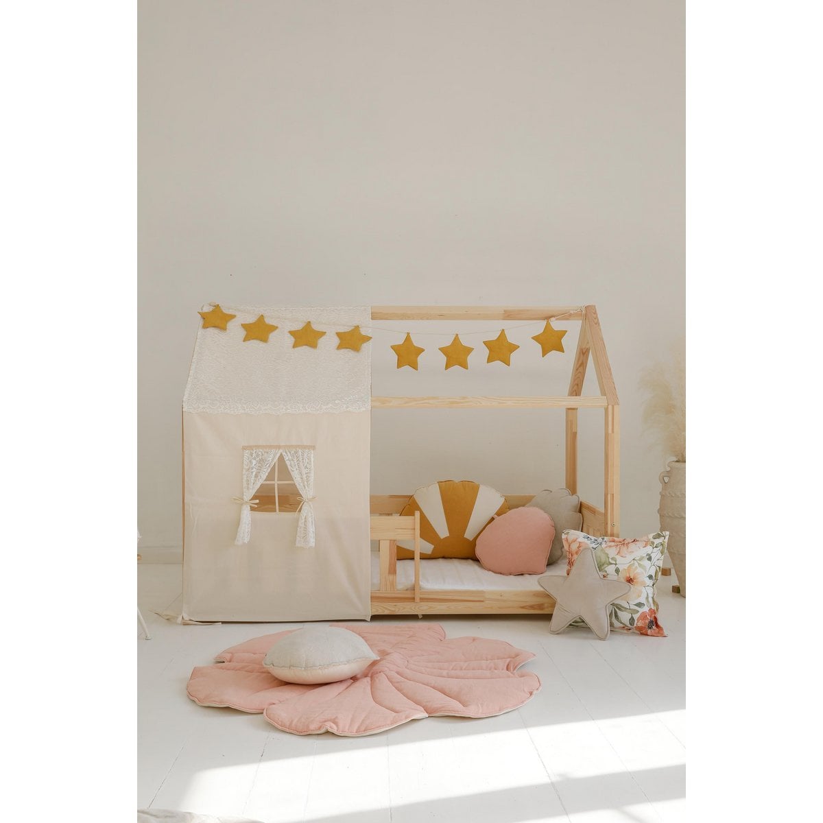 Moi Mili Luifel boven bed in de vorm van een huis "Boho", babywieghuis, decoratie voor jongenskamer, gepersonaliseerde babyhuizen, boho kamerdecor foto 3