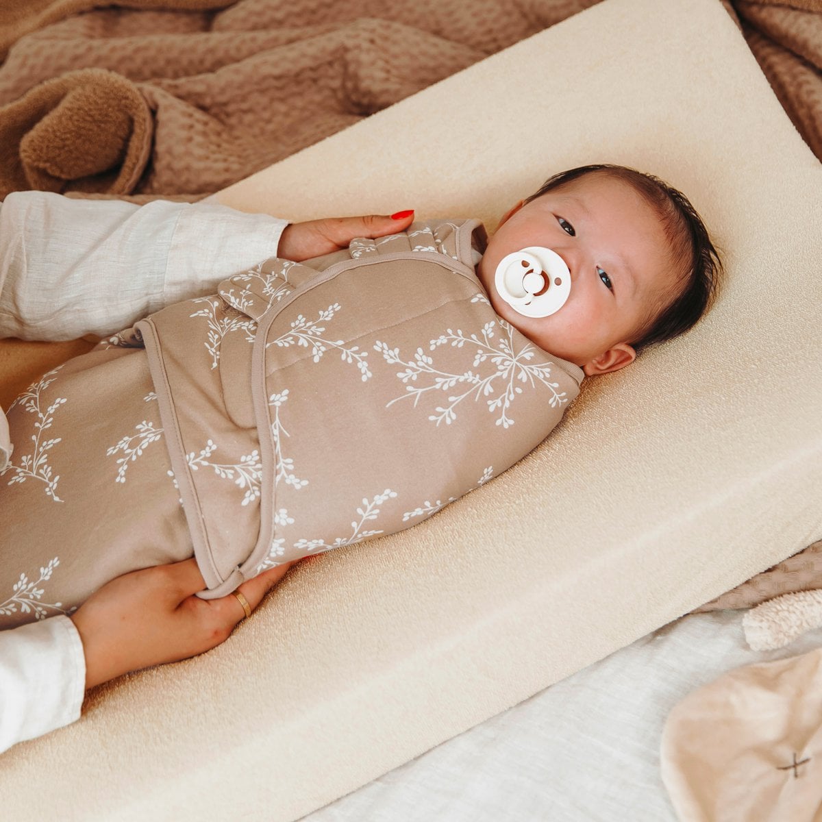 Meyco Baby Inbakerdoek gevoerd Branches Sand foto 2