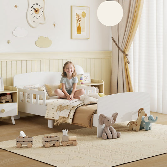 Aosom Peuterbed met veiligheidsrails, peuterbed voor kinderen van 3-8 jaar, MDF, wit