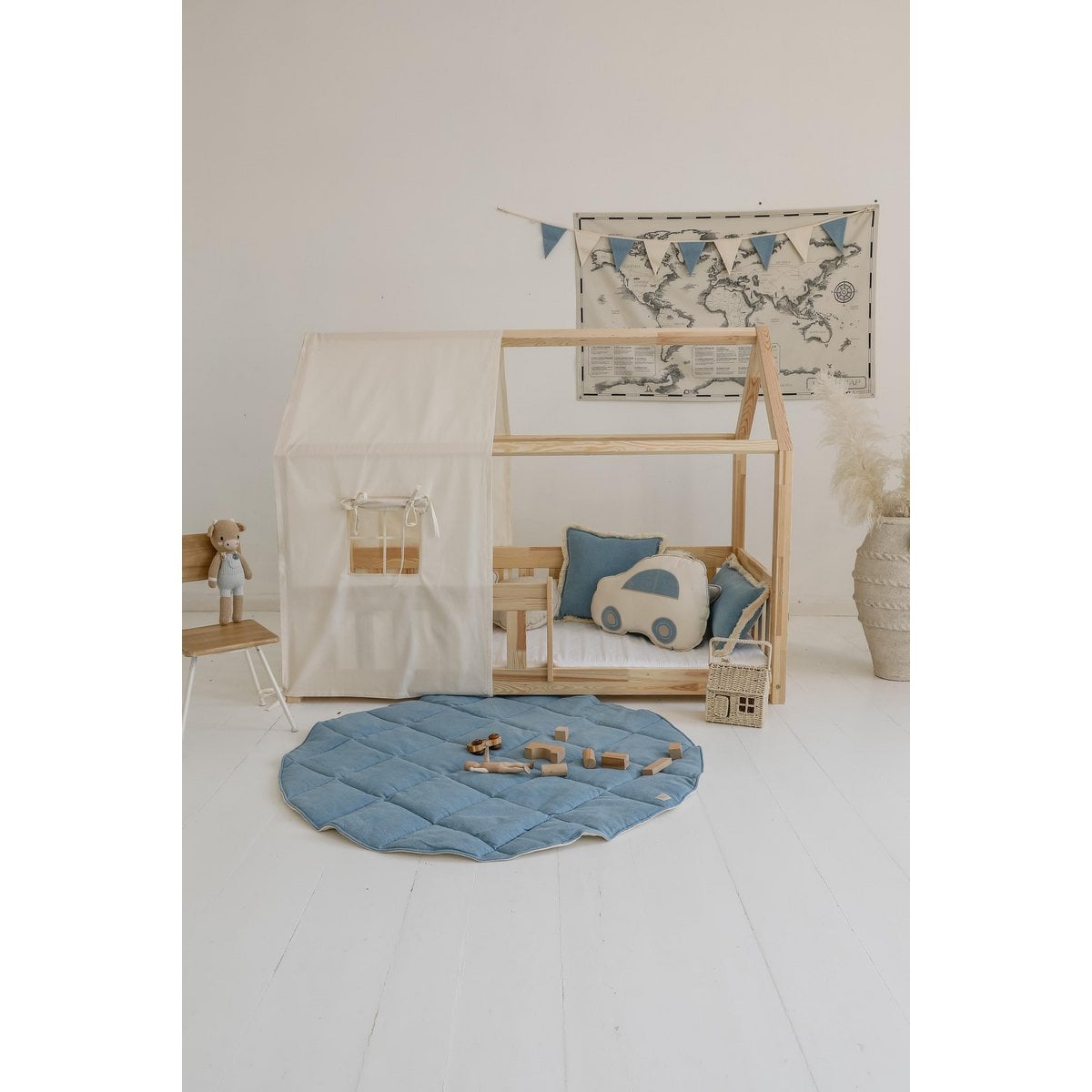 Moi Mili Luifel boven bed in de vorm van een huis "Rauw katoen", babywieghuis, decoratie voor jongenskamer, minimalistische babykamer, boho kamerdecor foto 4