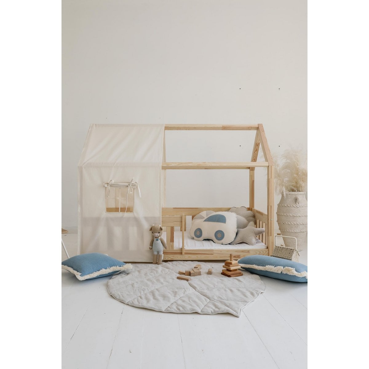 Moi Mili Luifel boven bed in de vorm van een huis "Rauw katoen", babywieghuis, decoratie voor jongenskamer, minimalistische babykamer, boho kamerdecor foto 3