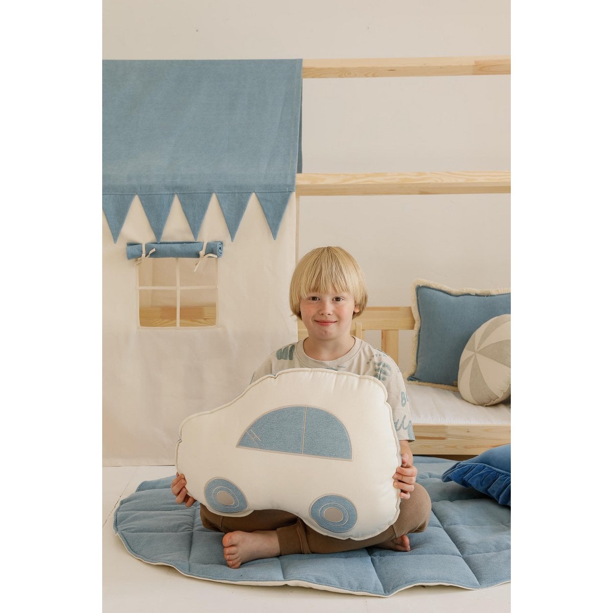 Moi Mili Luifel boven bed in de vorm van een huis "Jeans", babywieghuis, decoratie voor jongenskamer, gepersonaliseerde babyhuizen baldakijn foto 4