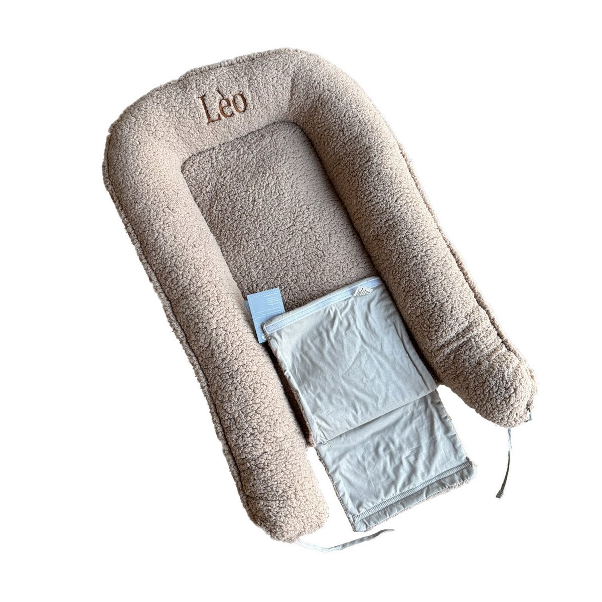 Muzpony Teddy – beige gepersonaliseerd babynest, bontcocon met naam/inscriptie foto 6