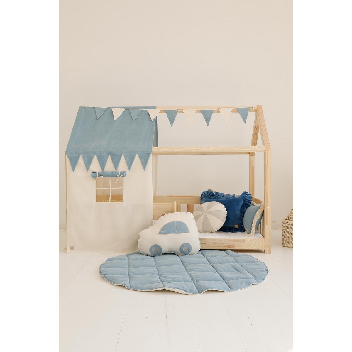 Moi Mili Luifel boven bed in de vorm van een huis "Jeans", babywieghuis, decoratie voor jongenskamer, gepersonaliseerde babyhuizen baldakijn foto 2