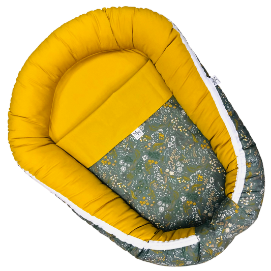 Mauties Mama Babynest bloemen oudgroen - met RITS - Bio-cotton