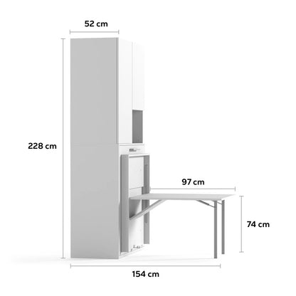 Bedkast maat 100 x 200, verticaal, kleur wit met kast en tafel