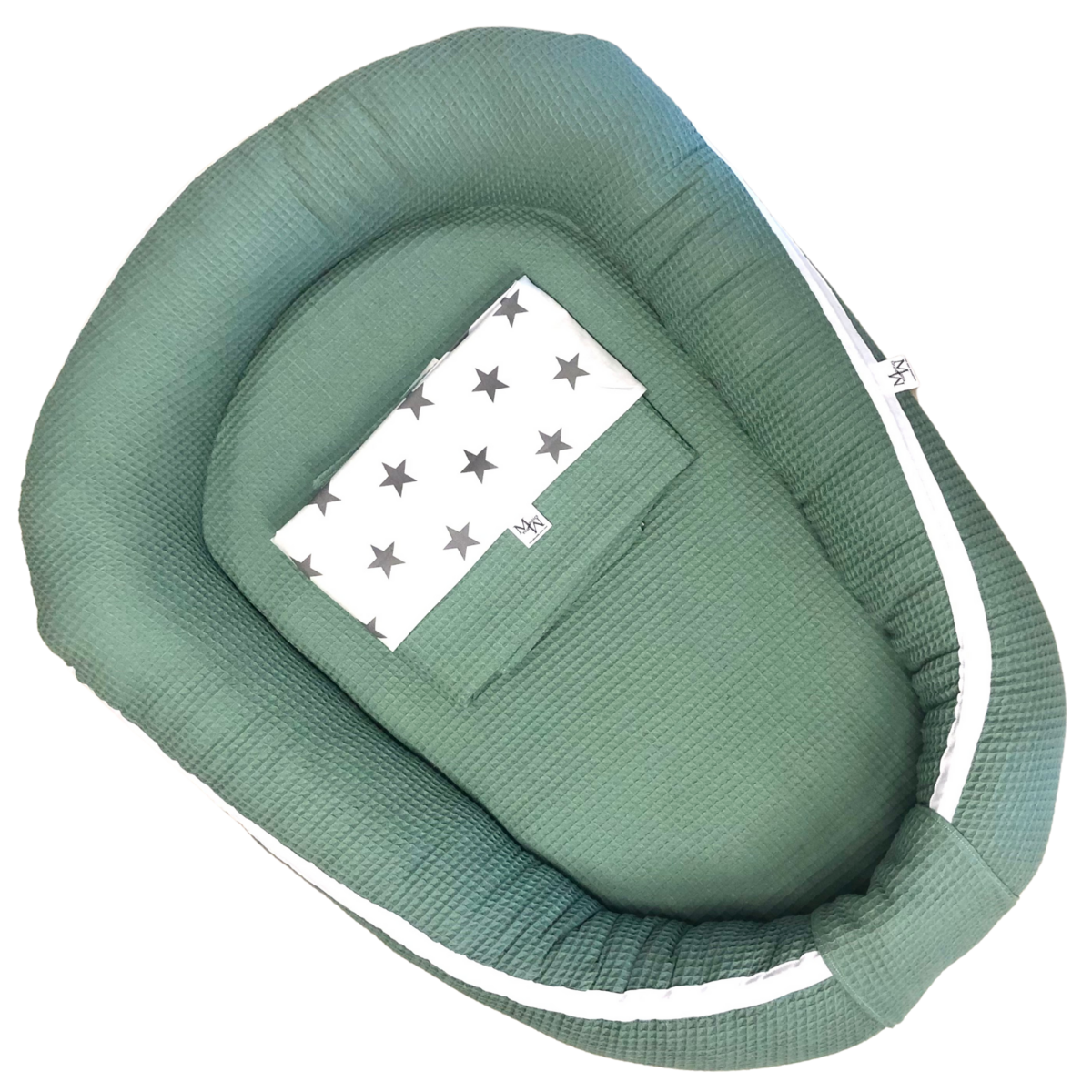 Mauties Mama Babynest geheel wafelstof - oud groen - sterren