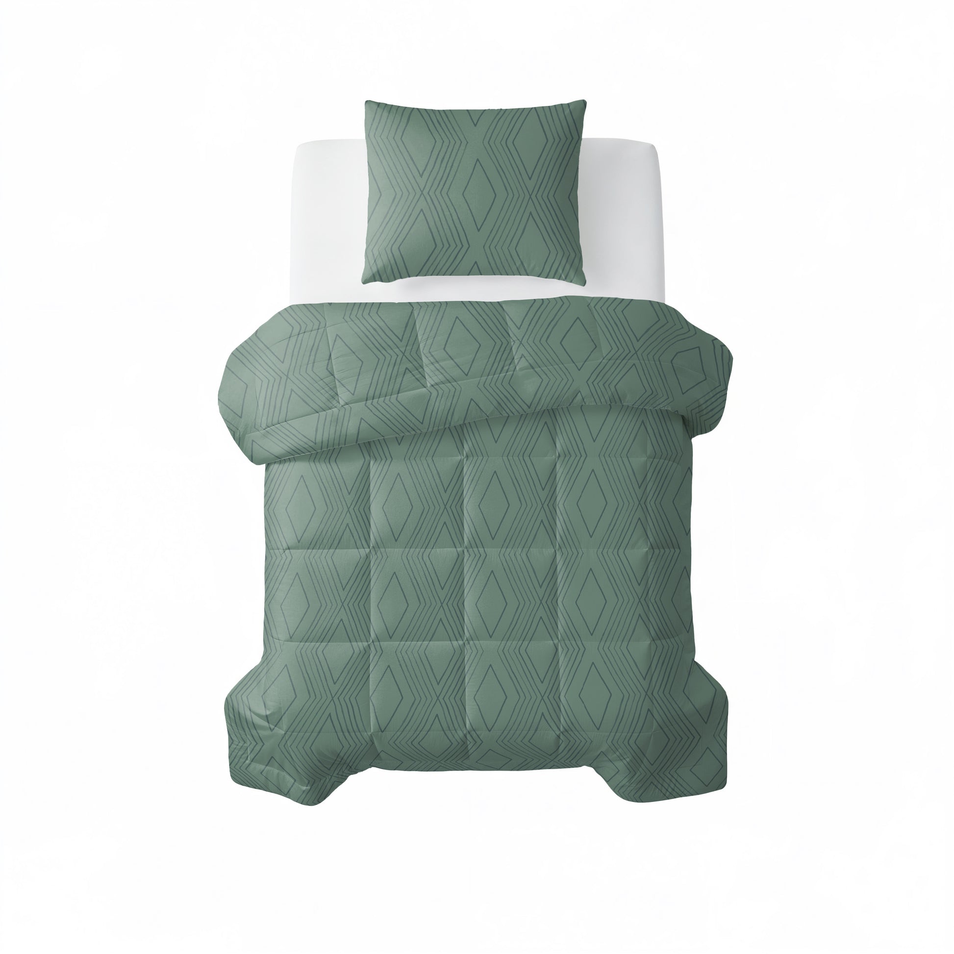 All-in one Lazy dekbed Dorian Groen Met Kussenslopen