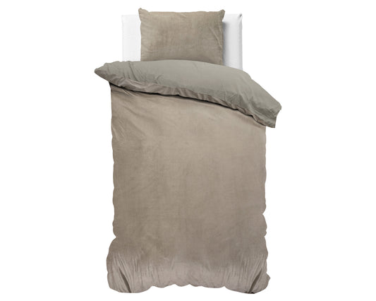Velvet Uni Dekbedovertrek Taupe/Grijs