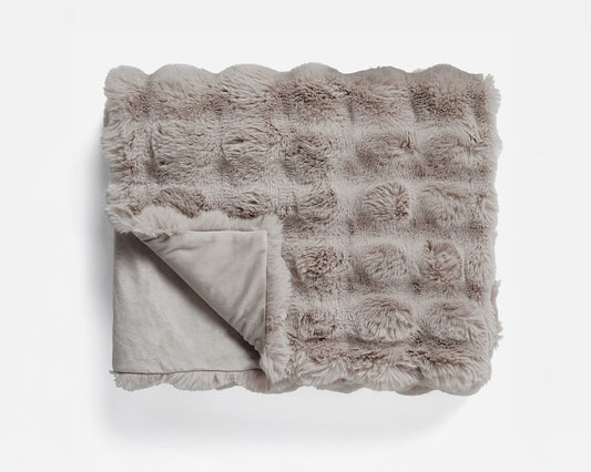 Pom Rabbit Fur plaid Taupe/Rose