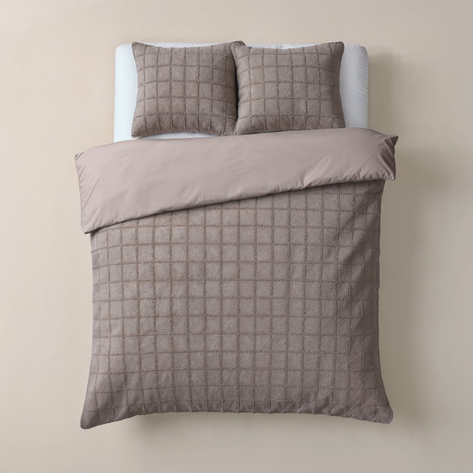 Faux Fur Check Taupe