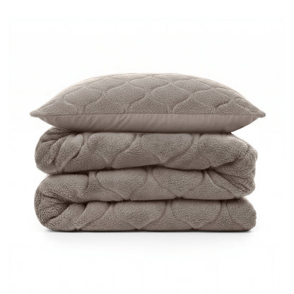 Lazy Dekbed Teddy Taupe/Grijs Met Kussenslopen