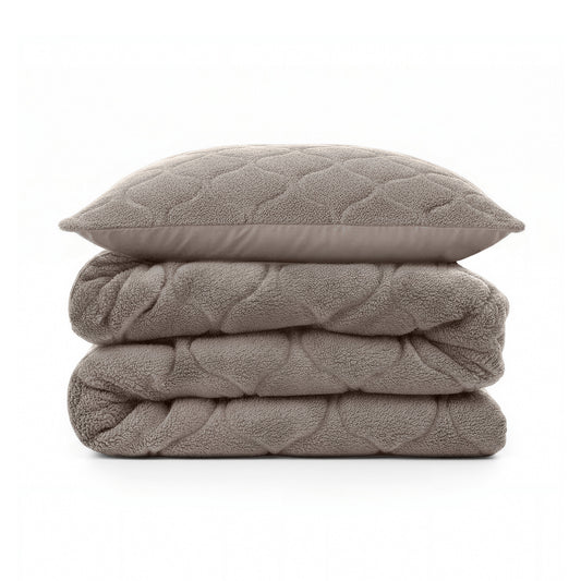Lazy Dekbed Teddy Taupe/Grijs Met Kussenslopen