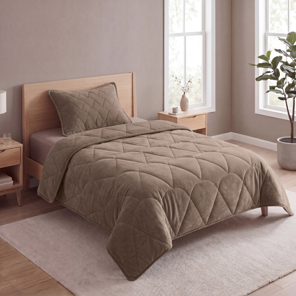 Sleeptime Lazy Dekbed Velvet Taupe/Bruin Met Kussenslopen – afbeelding 4
