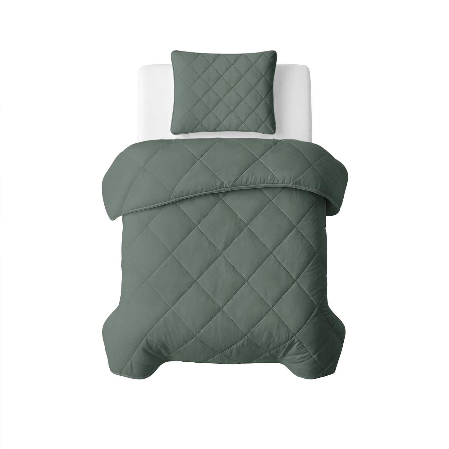 Lazy Dekbed Uni Grijs/Groen Met Kussenslopen