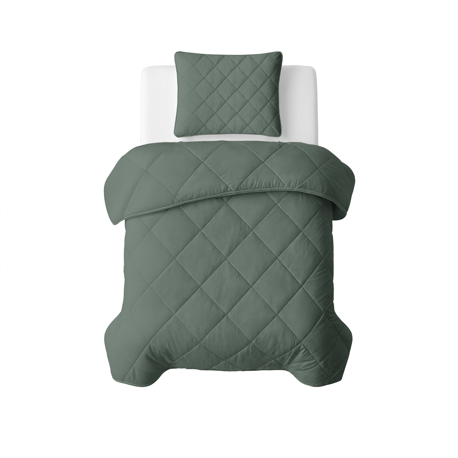 Lazy Dekbed Uni Grijs/Groen Met Kussenslopen