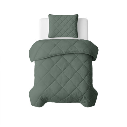 Lazy Dekbed Uni Grijs/Groen Met Kussenslopen