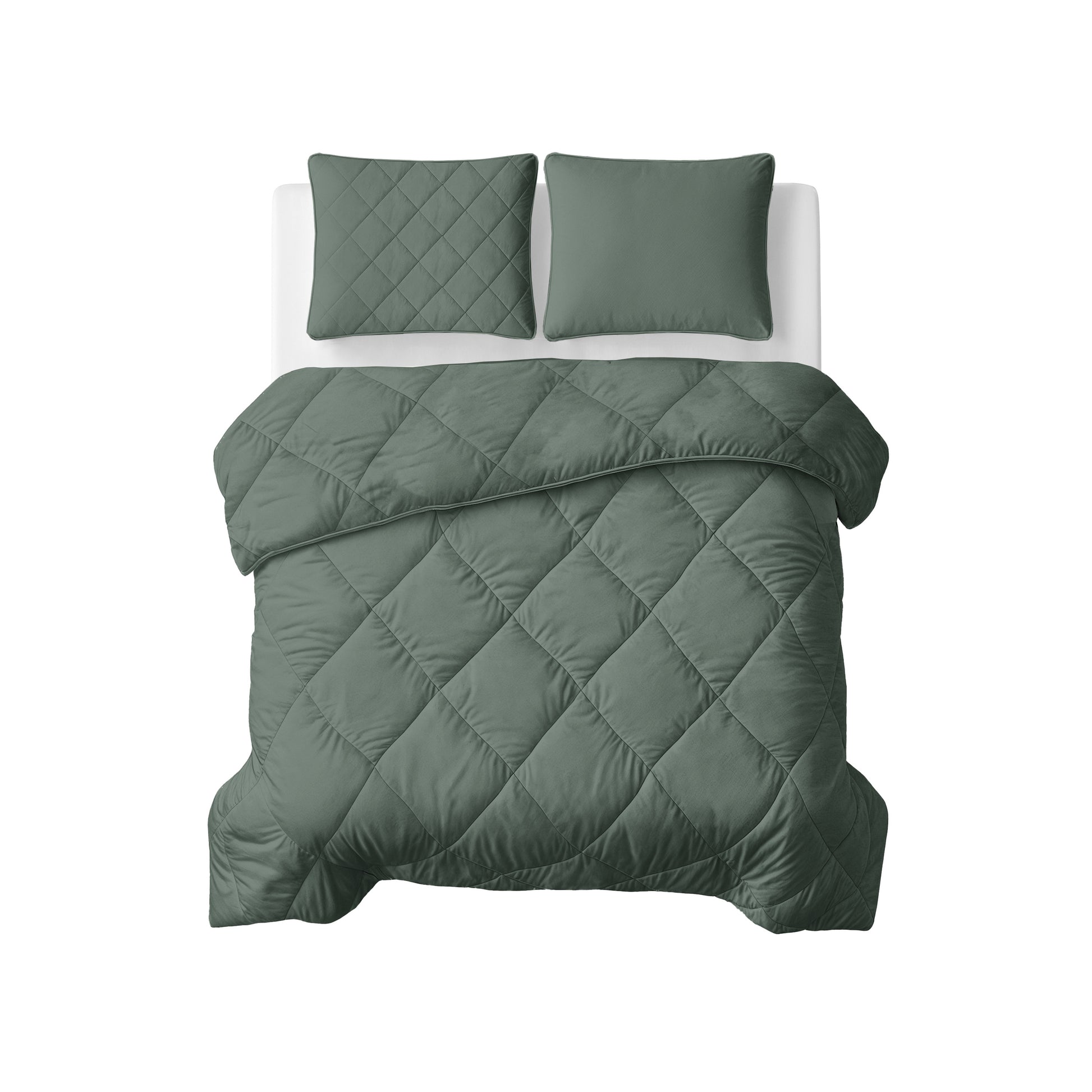 Lazy Dekbed Uni Grijs/Groen Met Kussenslopen
