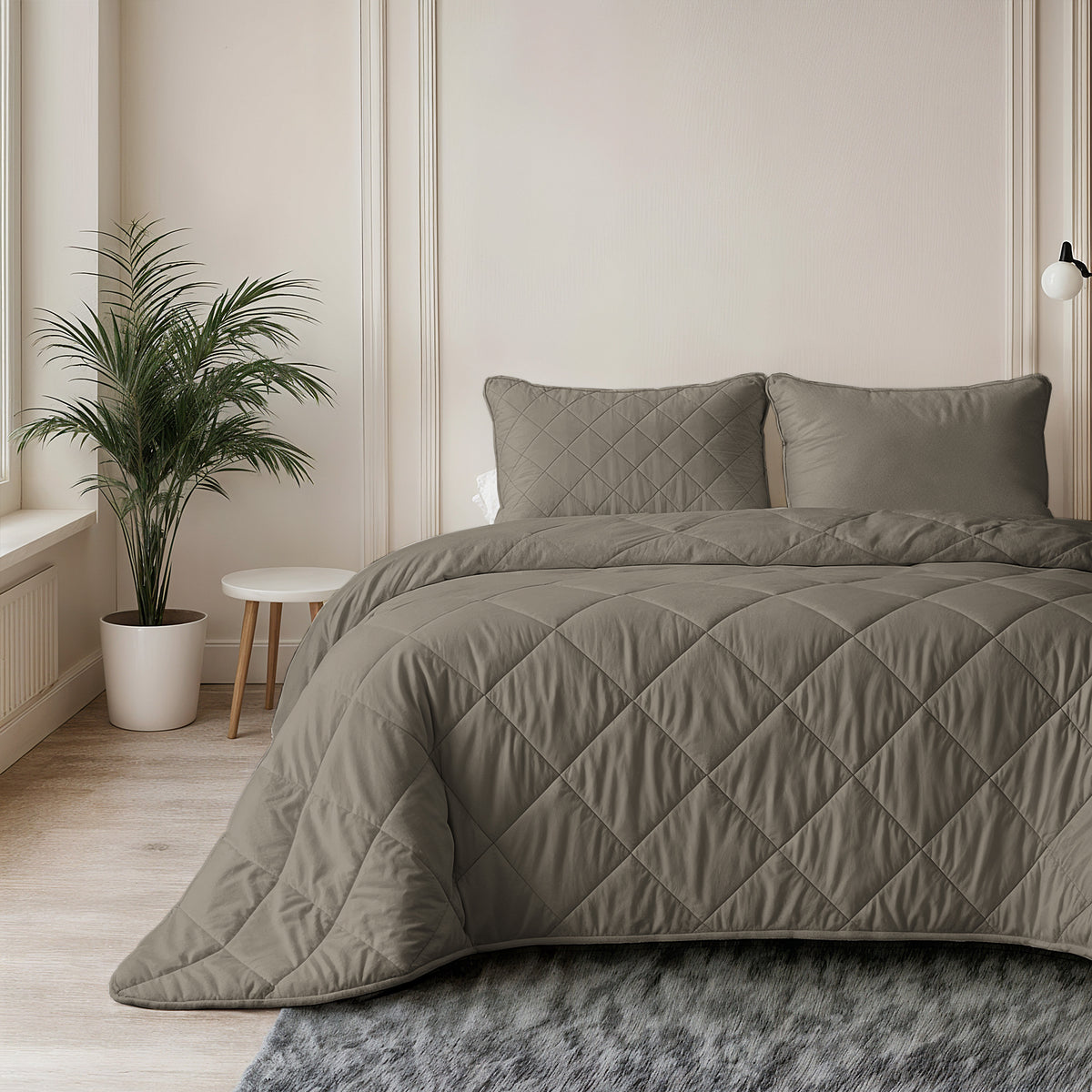 Sleeptime Lazy Dekbed Uni Taupe/Grijs Met Kussenslopen – afbeelding 4