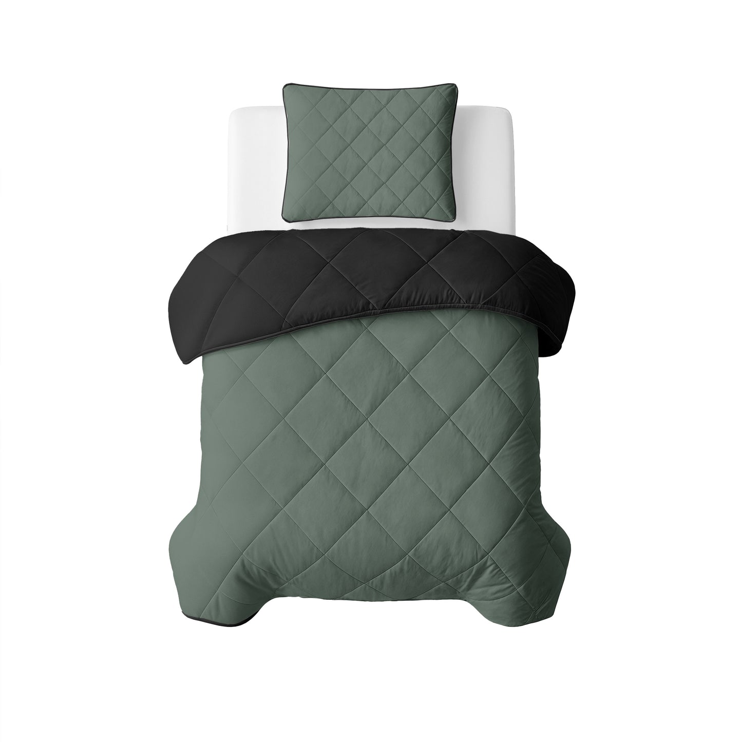 Lazy Dekbed Uni Groen/Zwart Met Kussenslopen