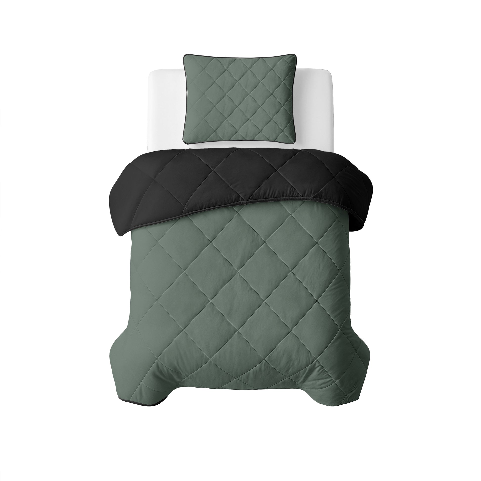 Lazy Dekbed Uni Groen/Zwart Met Kussenslopen