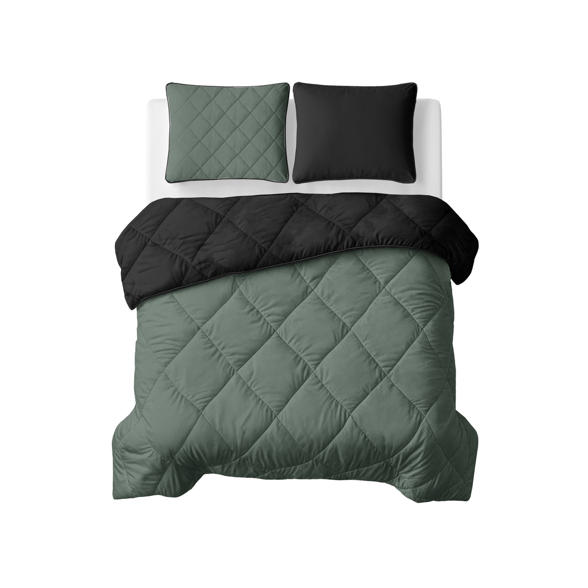Sleeptime Lazy Dekbed Uni Groen/Zwart Met Kussenslopen – afbeelding 2