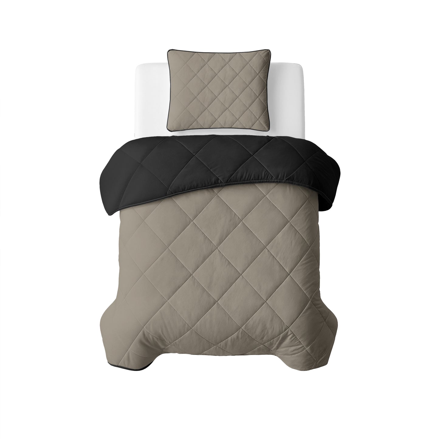 Lazy Dekbed Uni Taupe/Zwart Met Kussenslopen