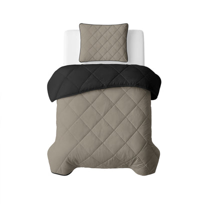Lazy Dekbed Uni Taupe/Zwart Met Kussenslopen