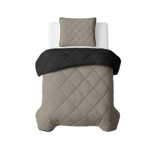 Lazy Dekbed Uni Taupe/Zwart Met Kussenslopen
