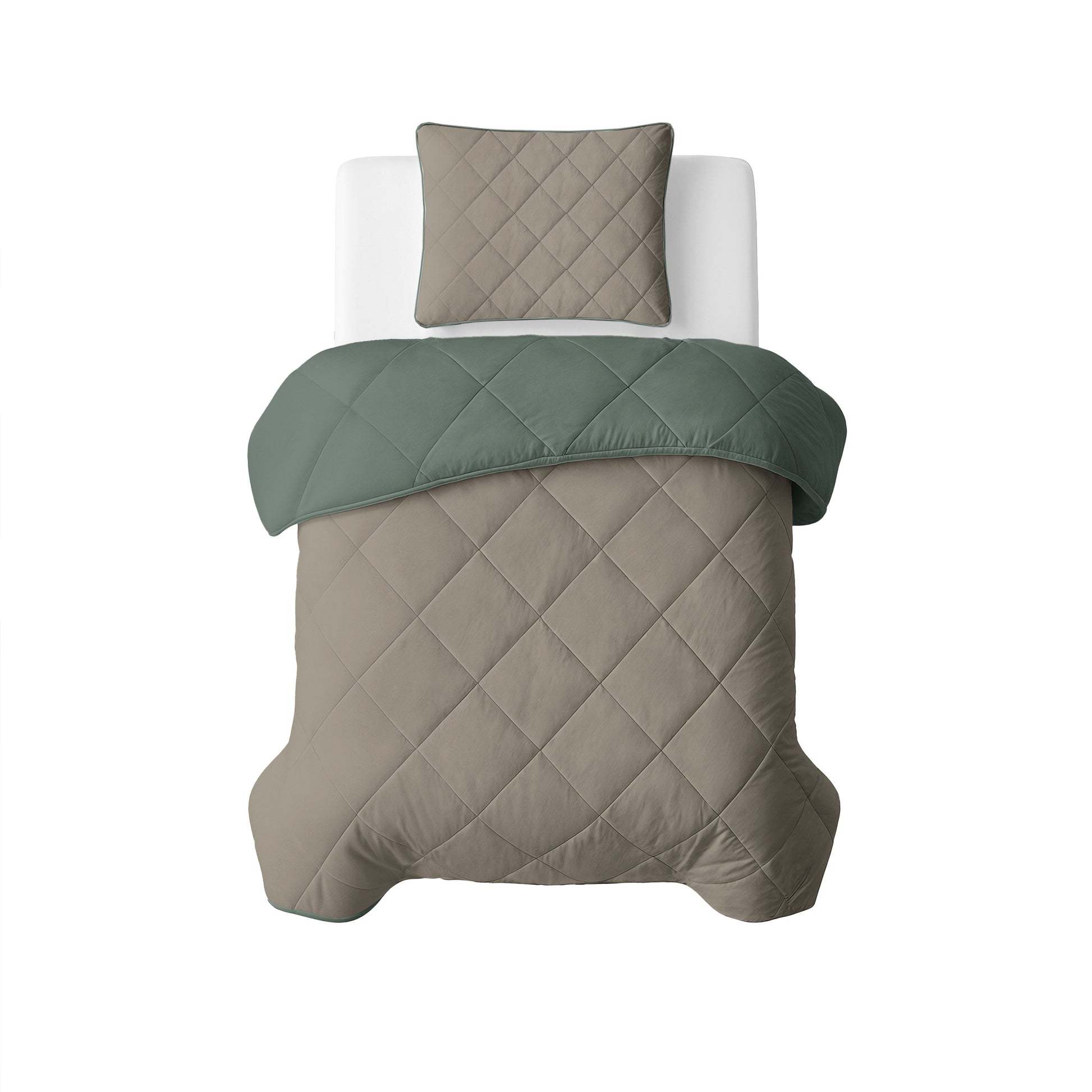 Lazy Dekbed Uni Groen/Taupe Grijs Met Kussenslopen