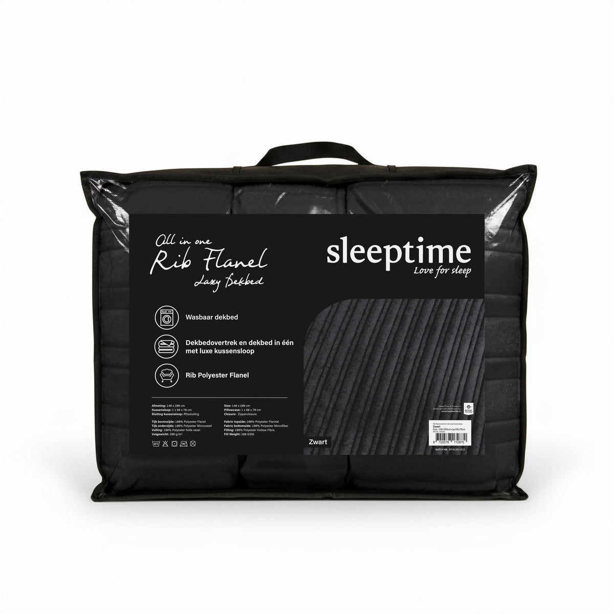 Sleeptime Lazy Dekbed Rib Premium Zwart Met Kussenslopen – afbeelding 10