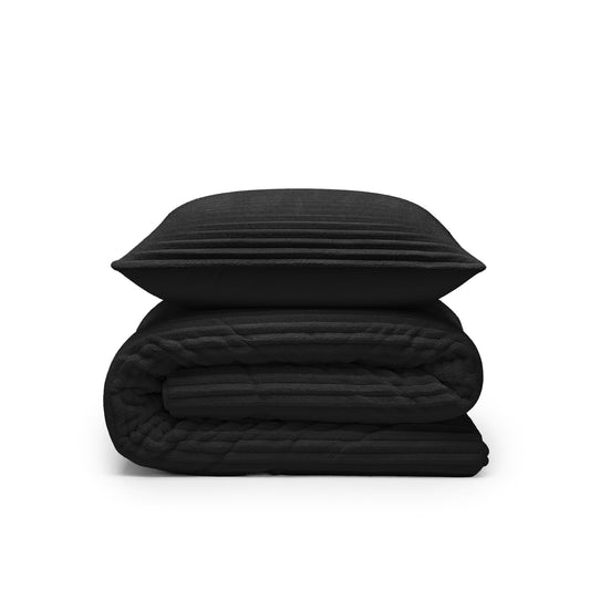 Lazy Dekbed Rib Premium Zwart Met Kussenslopen