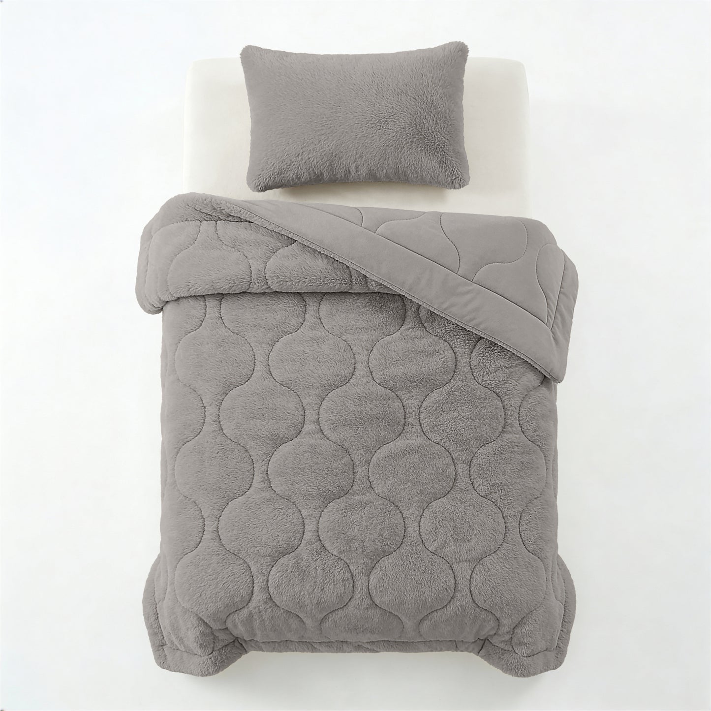 Lazy Dekbed Faux Fur Taupe/Grijs Met Kussenslopen