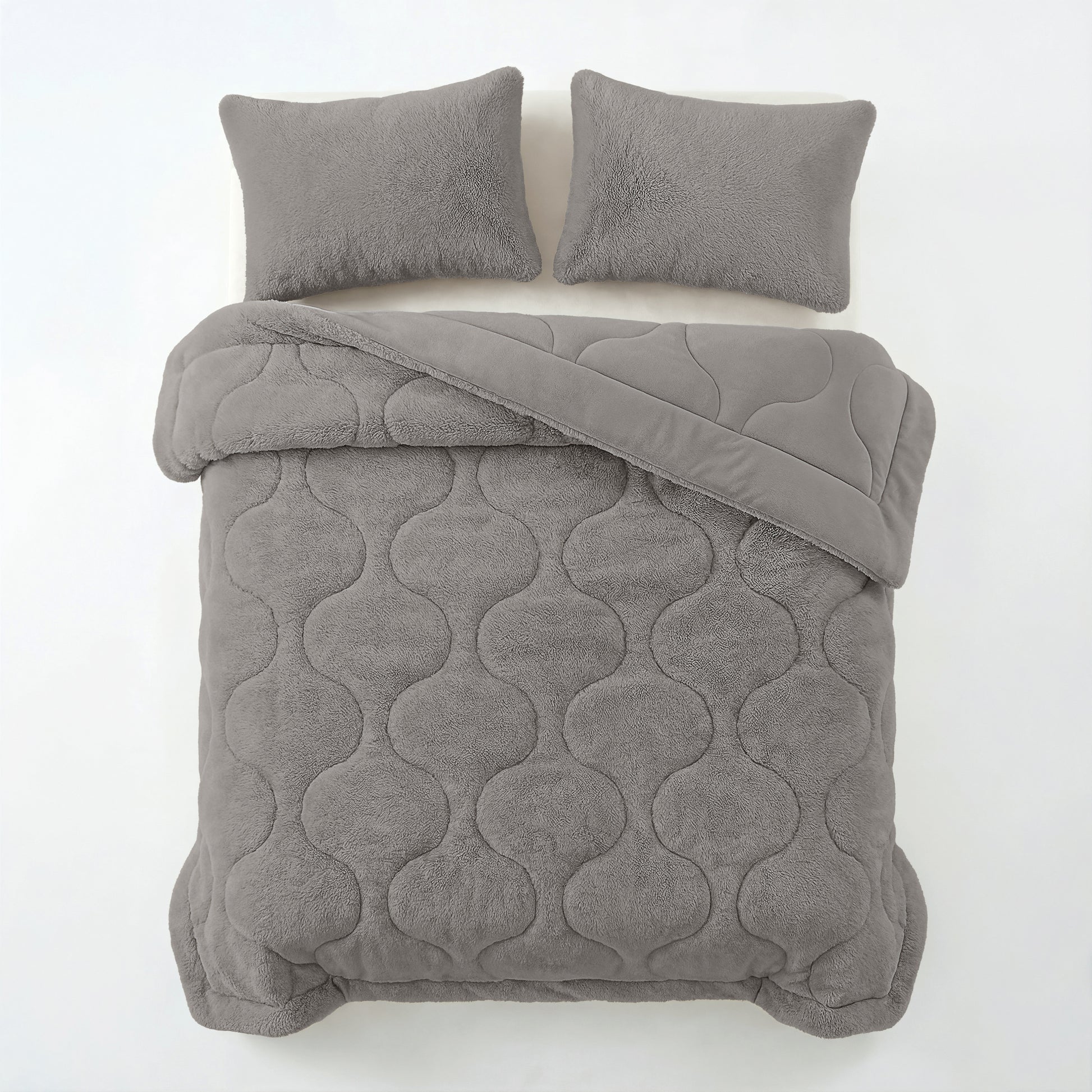 Lazy Dekbed Faux Fur Taupe/Grijs Met Kussenslopen