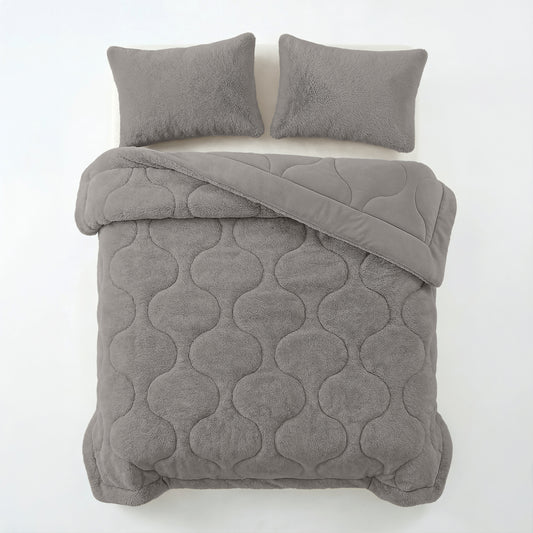 Sleeptime Lazy Dekbed Faux Fur Taupe/Grijs Met Kussenslopen – afbeelding 3